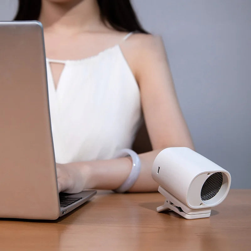 Hipacool portable clip fan standing on desk.